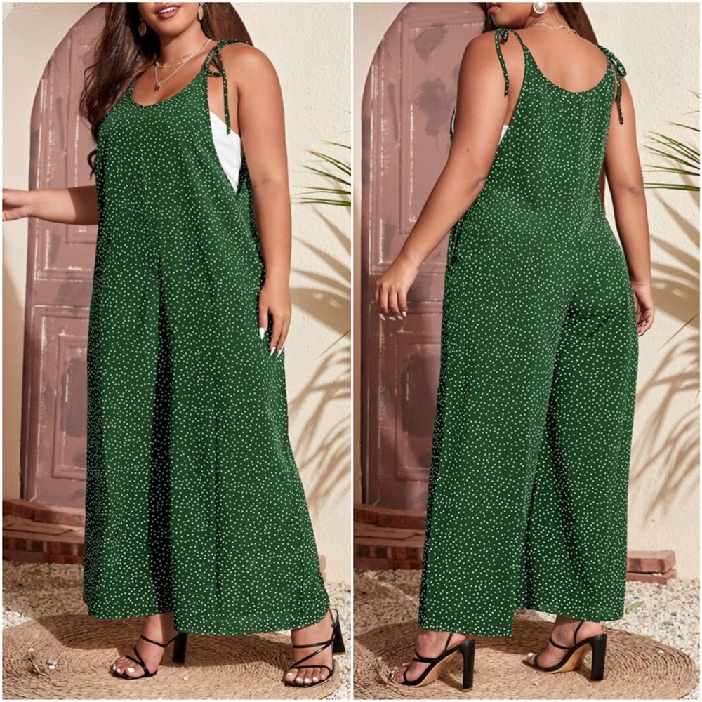 Boho Plus Polka Dot Pocket Wide leg Jumper Jumpsuit - Picture 4 of 5